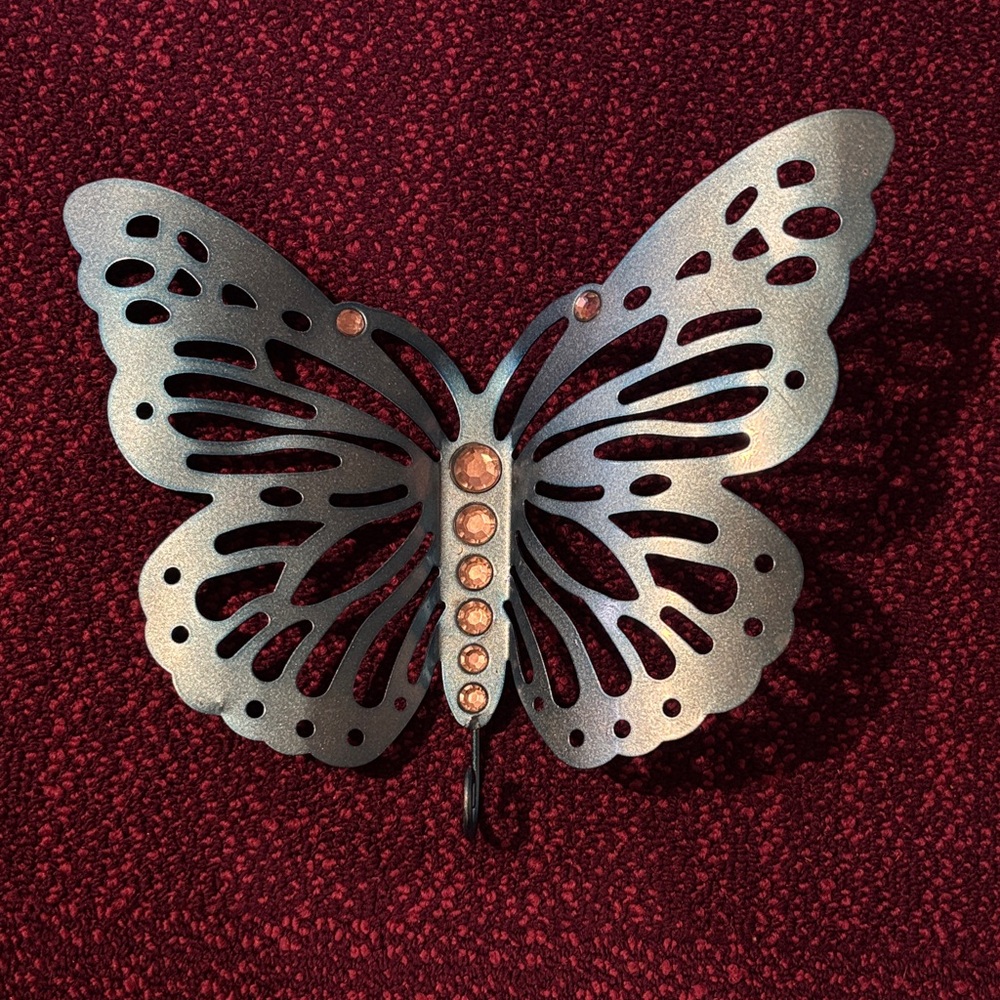 Metal Butterfly Wall Hook with Rhinestones. Blue